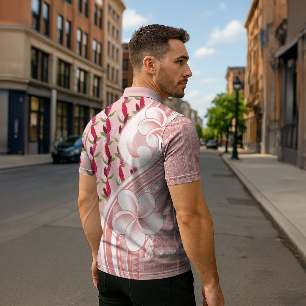Samoa Teuila Zipper Polo Shirt Pink Samoan Siapo Motifs