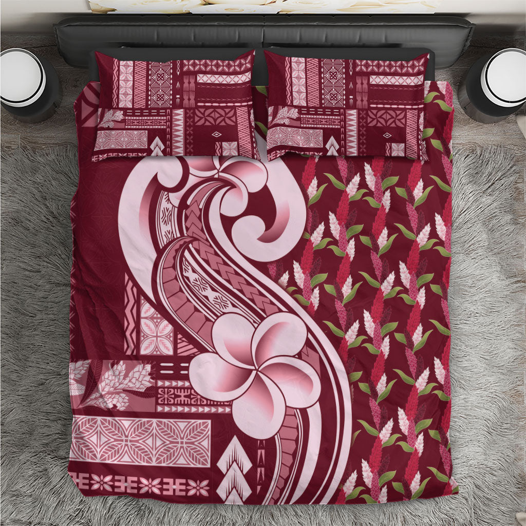 Samoa Teuila Bedding Set Maroon Samoan Siapo Motifs