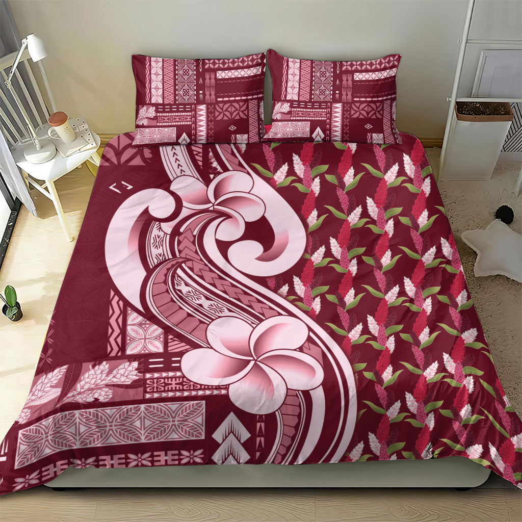 Samoa Teuila Bedding Set Maroon Samoan Siapo Motifs