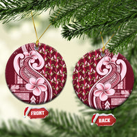 Samoa Teuila Ceramic Ornament Maroon Samoan Siapo Motifs LT05 Circle Maroon - Polynesian Pride