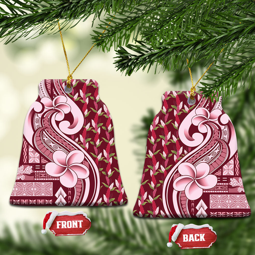 Samoa Teuila Ceramic Ornament Maroon Samoan Siapo Motifs LT05 Bell Flake Maroon - Polynesian Pride