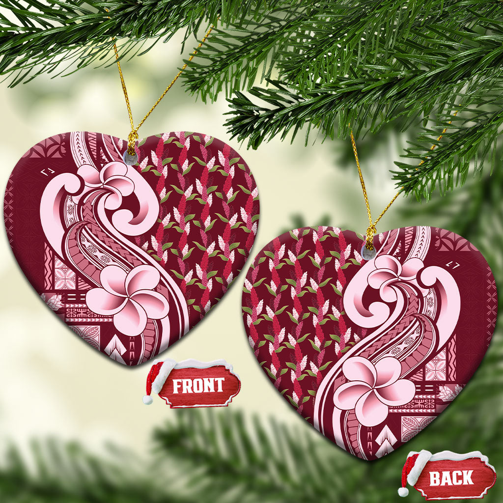 Samoa Teuila Ceramic Ornament Maroon Samoan Siapo Motifs LT05 Heart Maroon - Polynesian Pride