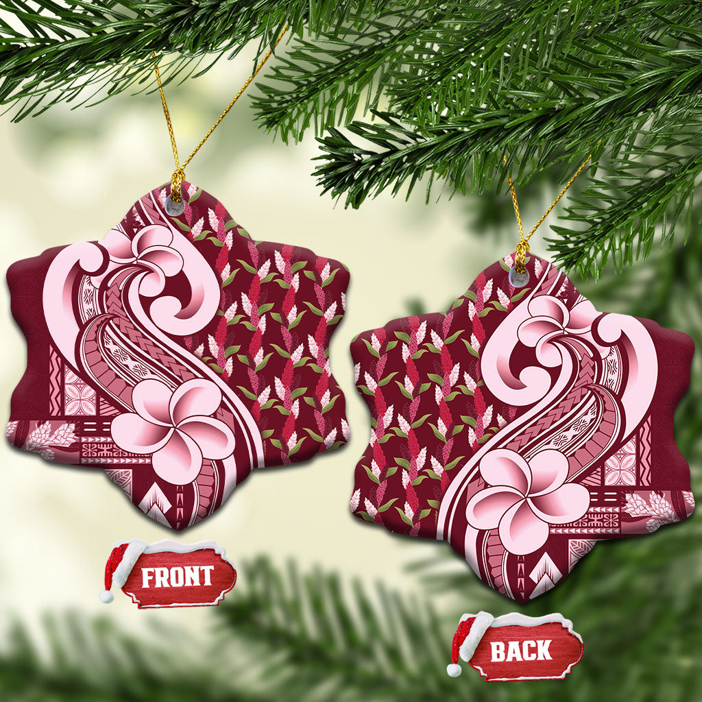 Samoa Teuila Ceramic Ornament Maroon Samoan Siapo Motifs LT05 Snow Flake Maroon - Polynesian Pride