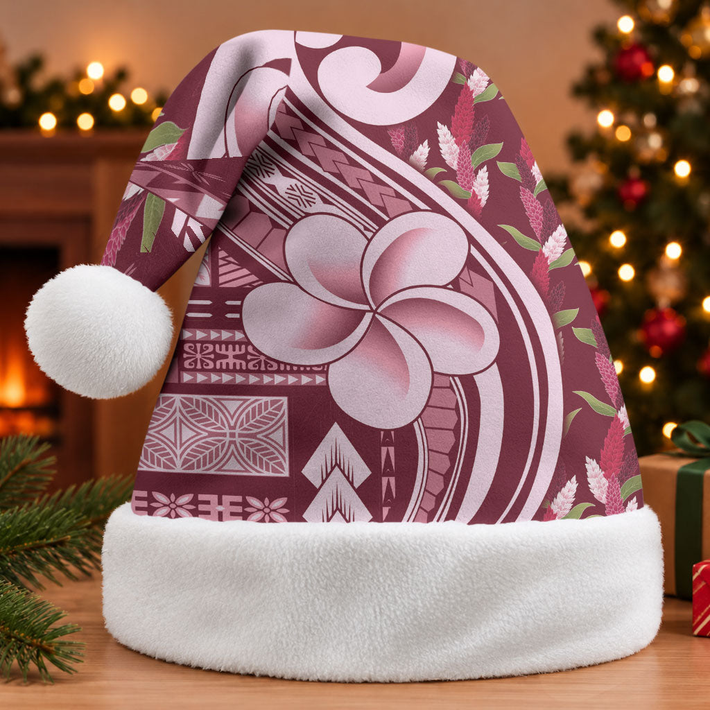 Samoa Teuila Christmas Santa Hat Maroon Samoan Siapo Motifs LT05 Without Fur Maroon - Polynesian Pride