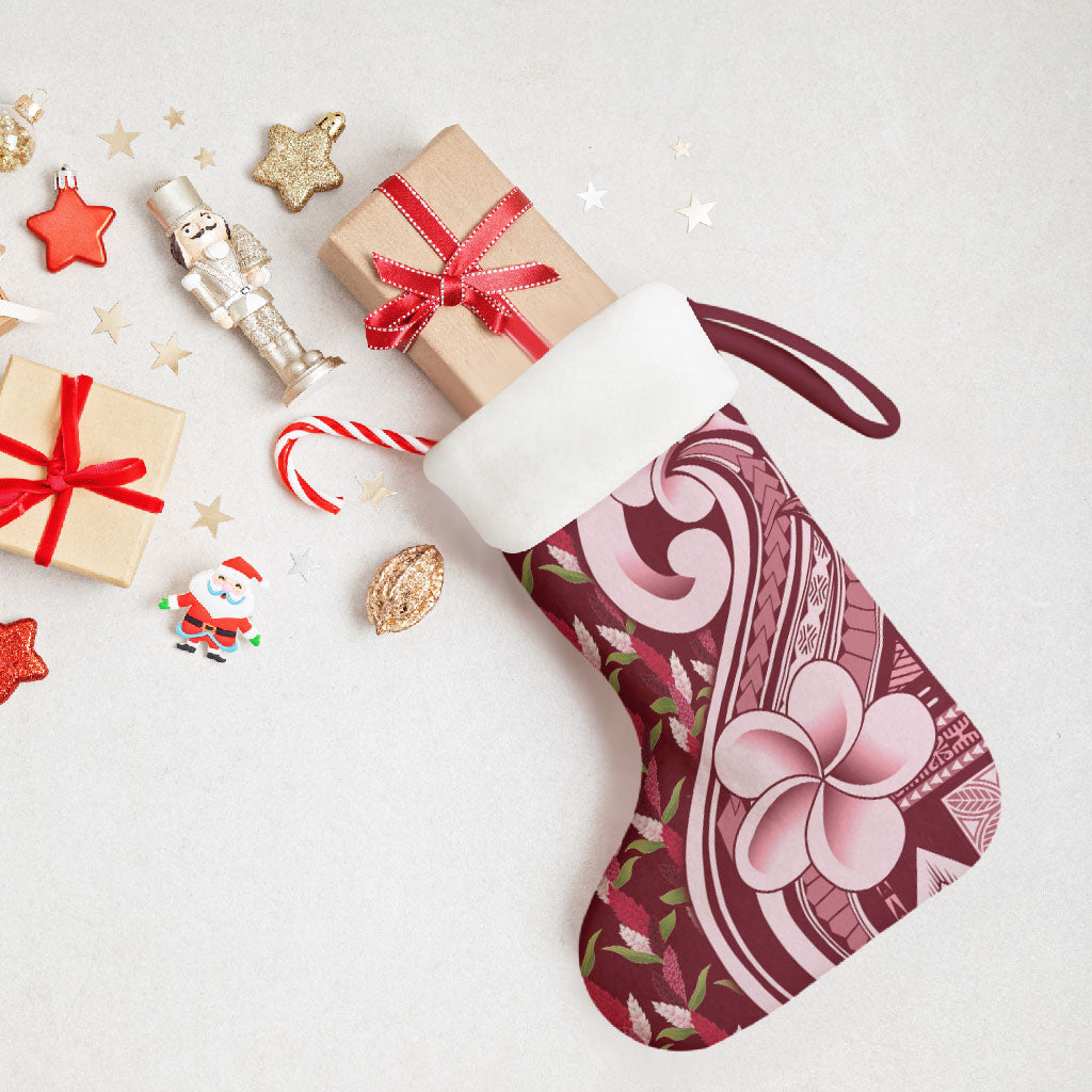 Samoa Teuila Christmas Stocking Maroon Samoan Siapo Motifs LT05 - Polynesian Pride