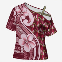 Samoa Teuila Cross Shoulder Shirt Maroon Samoan Siapo Motifs
