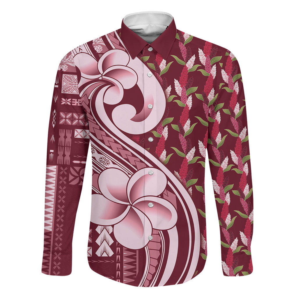 Samoa Teuila Family Matching Long Sleeve Bodycon Dress and Hawaiian Shirt Maroon Samoan Siapo Motifs
