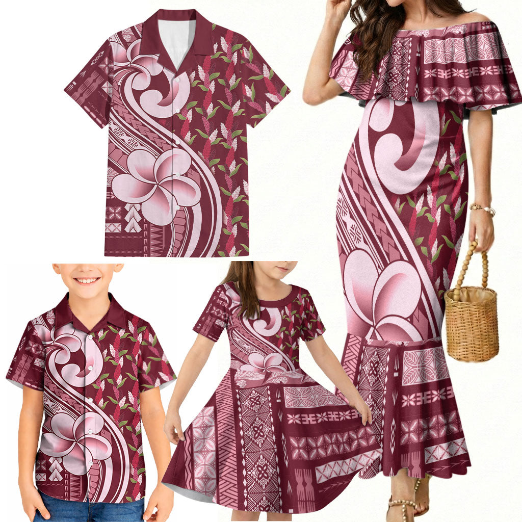 Samoa Teuila Family Matching Mermaid Dress and Hawaiian Shirt Maroon Samoan Siapo Motifs LT05 - Polynesian Pride