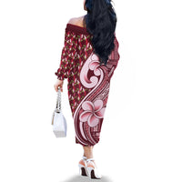 Samoa Teuila Family Matching Off The Shoulder Long Sleeve Dress and Hawaiian Shirt Maroon Samoan Siapo Motifs