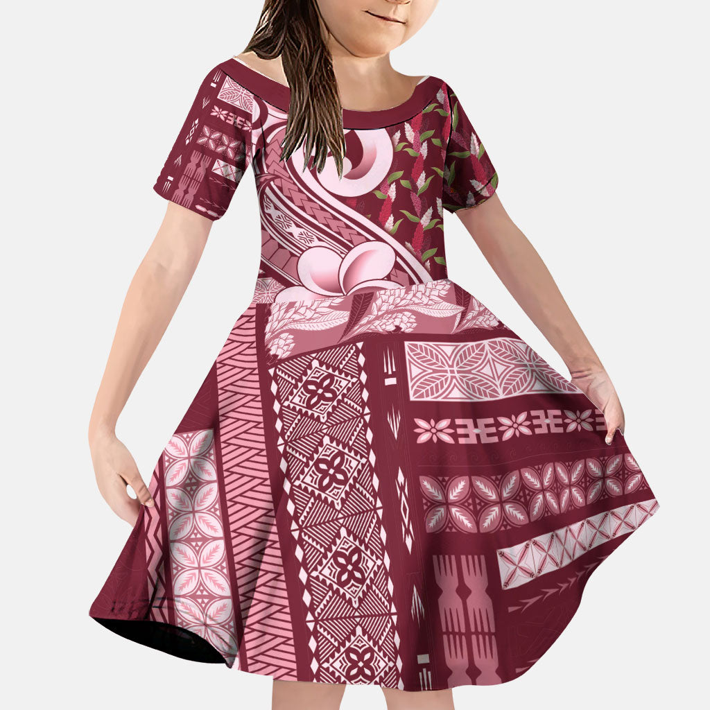 Samoa Teuila Family Matching Puletasi and Hawaiian Shirt Maroon Samoan Siapo Motifs