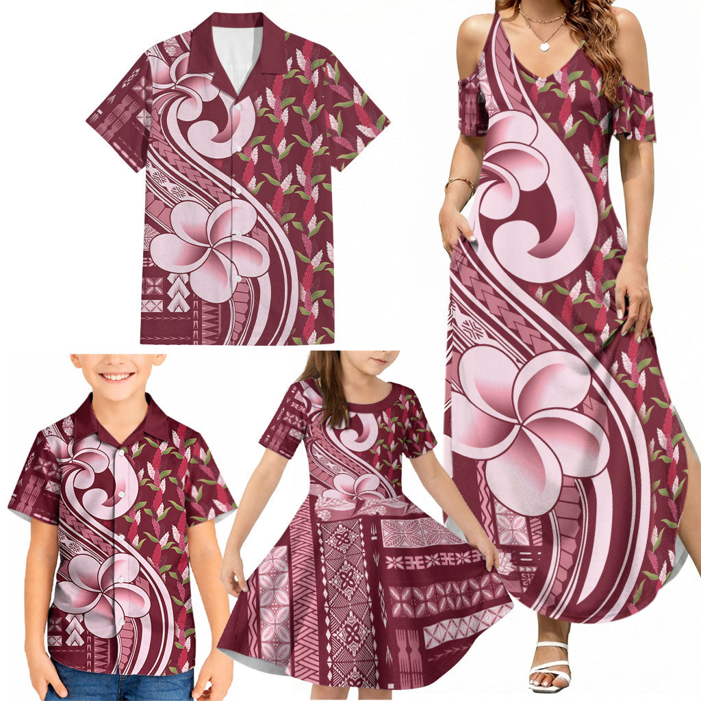 Samoa Teuila Family Matching Summer Maxi Dress and Hawaiian Shirt Maroon Samoan Siapo Motifs LT05 - Polynesian Pride