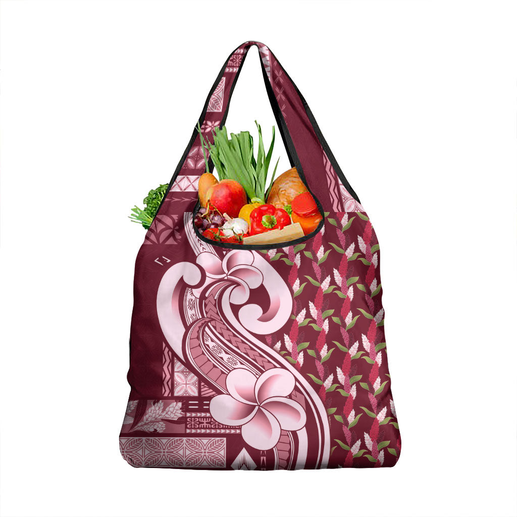 Samoa Teuila Grocery Bag Maroon Samoan Siapo Motifs