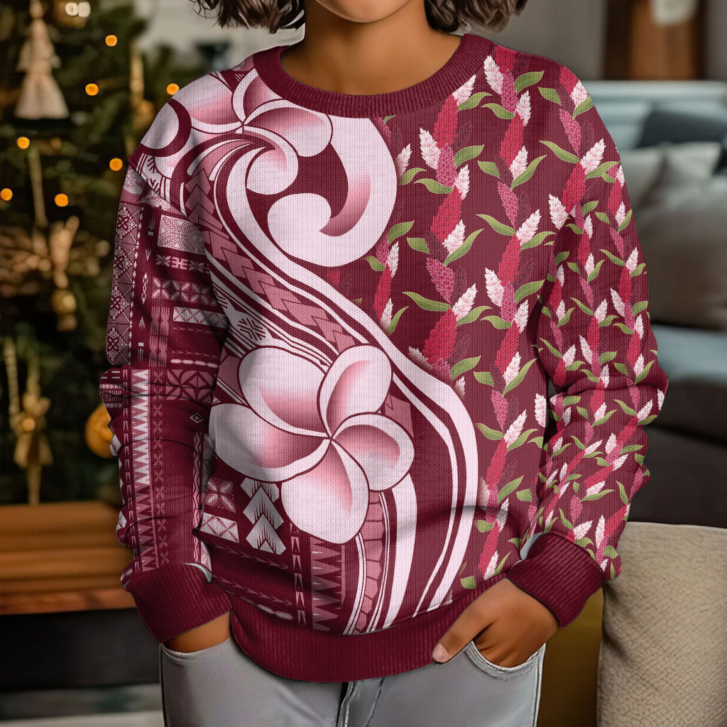 Samoa Teuila Kid Ugly Christmas Sweater Maroon Samoan Siapo Motifs LT05 - Polynesian Pride