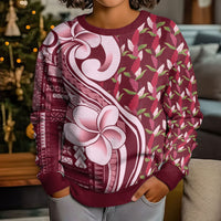 Samoa Teuila Kid Ugly Christmas Sweater Maroon Samoan Siapo Motifs LT05 - Polynesian Pride