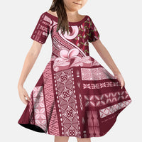Samoa Teuila Kid Short Sleeve Dress Maroon Samoan Siapo Motifs