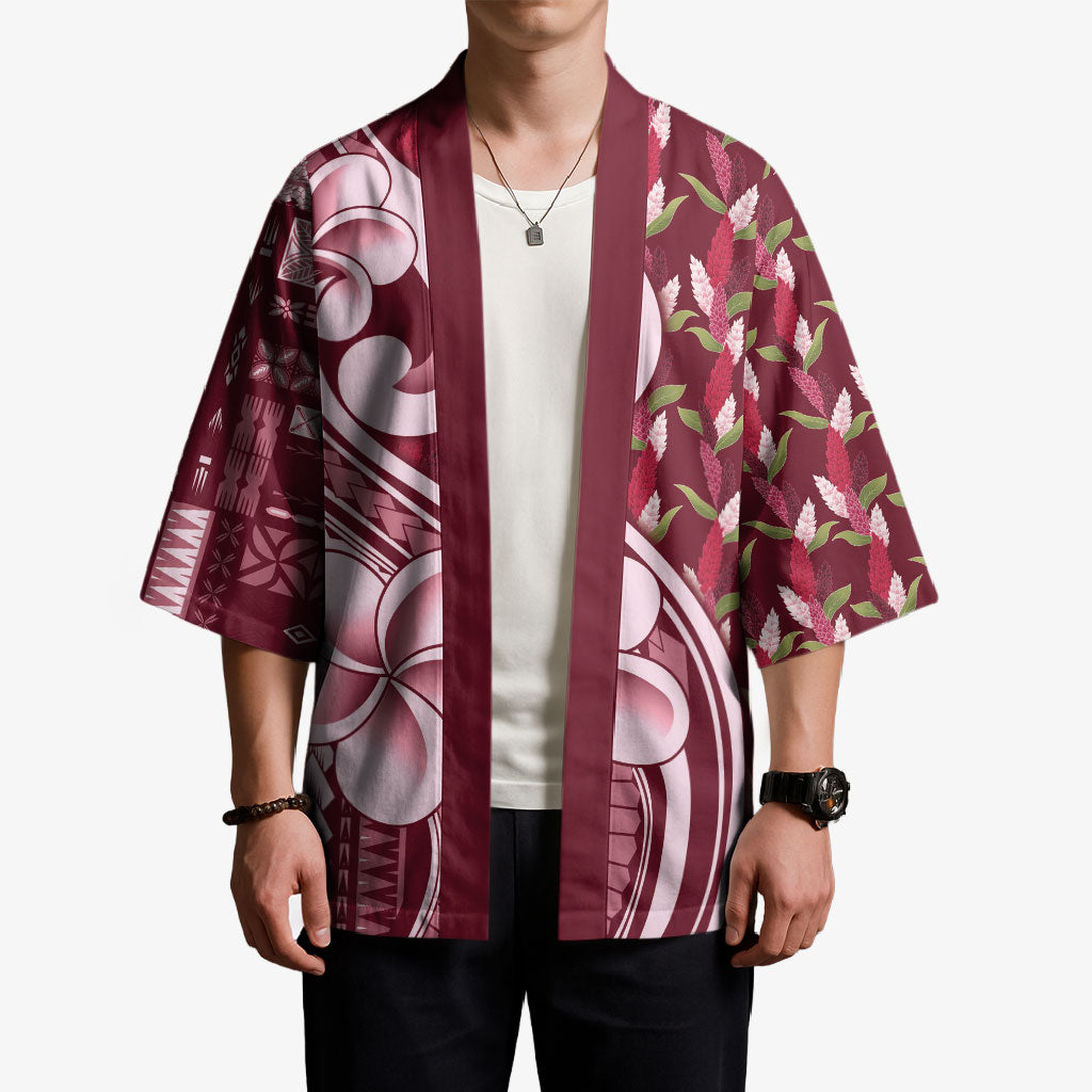 Samoa Teuila Kimono Maroon Samoan Siapo Motifs