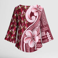 Samoa Teuila Kimono Sleeve Blouse Maroon Samoan Siapo Motifs
