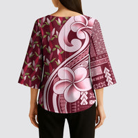Samoa Teuila Kimono Sleeve Blouse Maroon Samoan Siapo Motifs