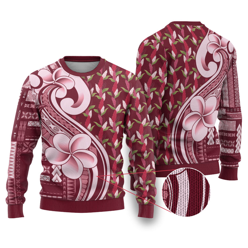Samoa Teuila Ugly Christmas Sweater Maroon Samoan Siapo Motifs LT05 Maroon - Polynesian Pride