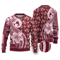 Samoa Teuila Ugly Christmas Sweater Maroon Samoan Siapo Motifs LT05 Maroon - Polynesian Pride