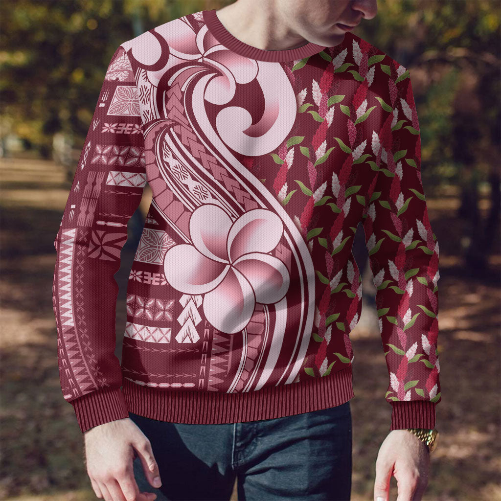 Samoa Teuila Ugly Christmas Sweater Maroon Samoan Siapo Motifs LT05 - Polynesian Pride