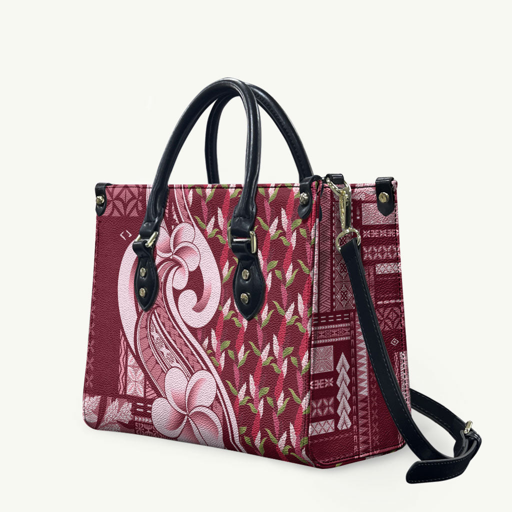 Samoa Teuila Leather Bag Maroon Samoan Siapo Motifs