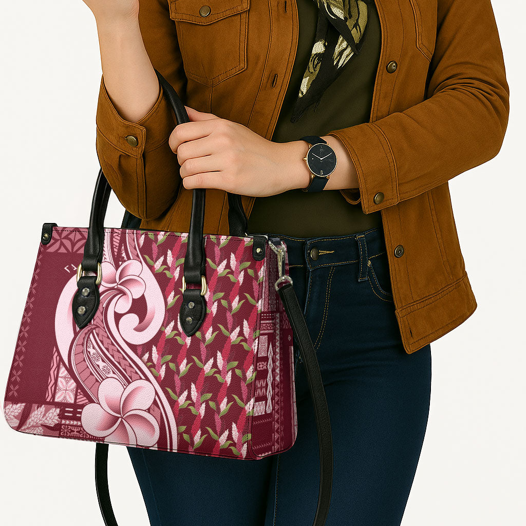 Samoa Teuila Leather Bag Maroon Samoan Siapo Motifs