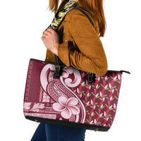 Samoa Teuila Leather Tote Bag Maroon Samoan Siapo Motifs