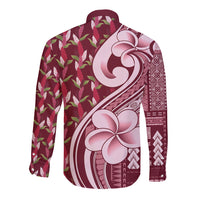 Samoa Teuila Long Sleeve Button Shirt Maroon Samoan Siapo Motifs