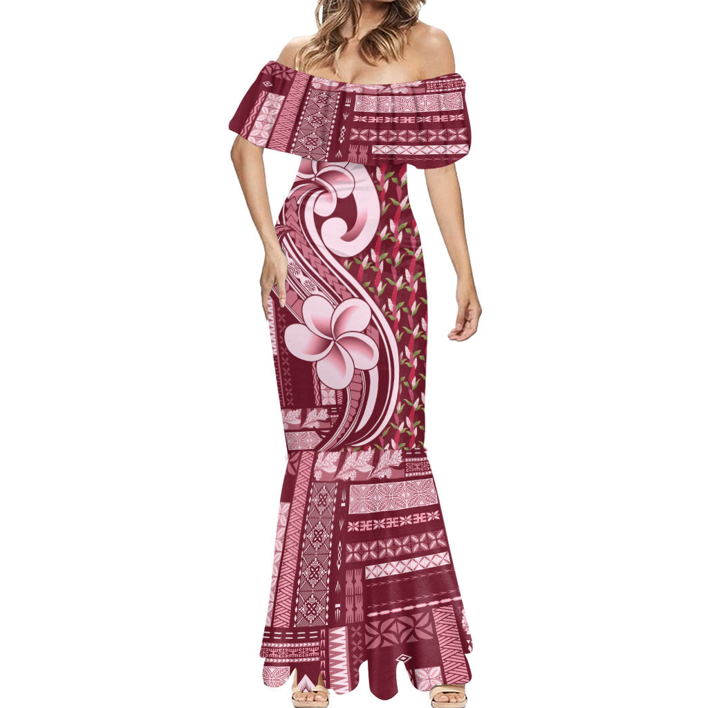 Samoa Teuila Mermaid Dress Maroon Samoan Siapo Motifs