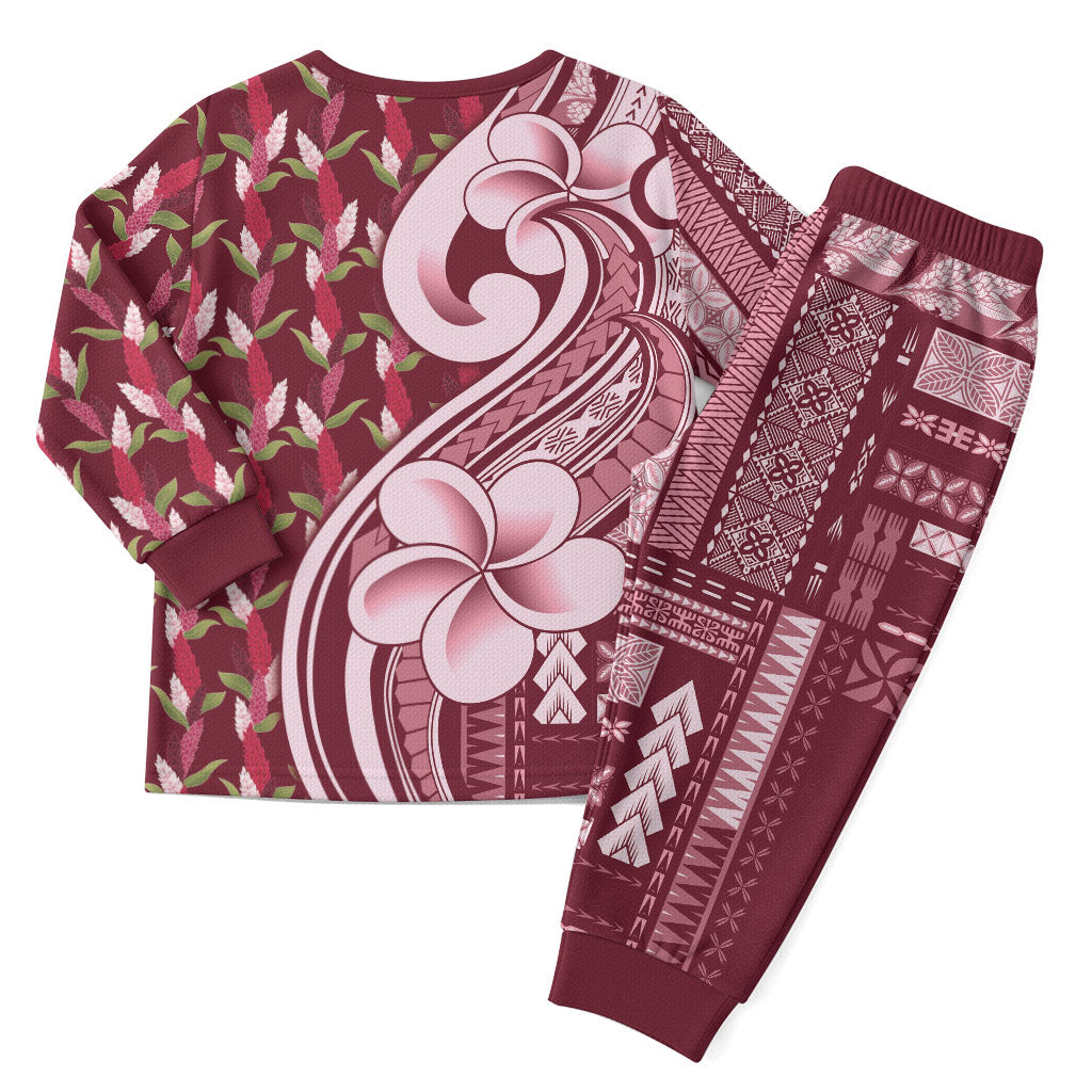 Samoa Teuila Christmas Pajama Set Maroon Samoan Siapo Motifs LT05 - Polynesian Pride