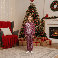 Samoa Teuila Christmas Pajama Set Maroon Samoan Siapo Motifs LT05 Kid Maroon - Polynesian Pride