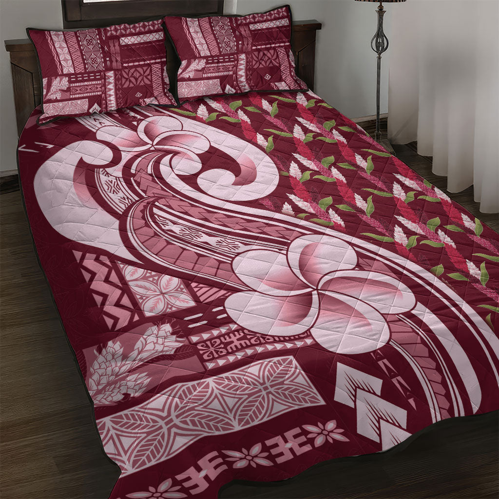 Samoa Teuila Quilt Bed Set Maroon Samoan Siapo Motifs