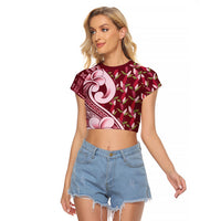 Samoa Teuila Raglan Cropped T Shirt Maroon Samoan Siapo Motifs