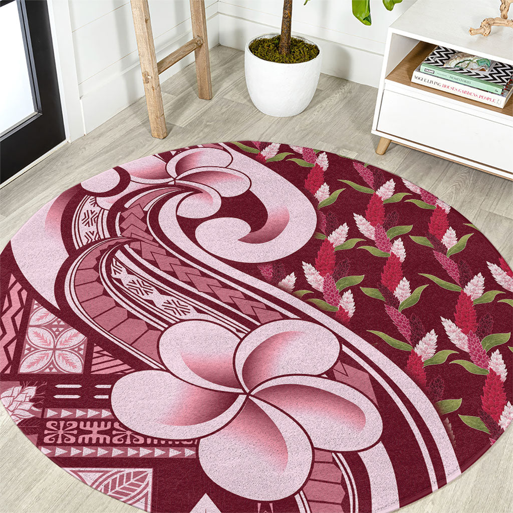 Samoa Teuila Round Carpet Maroon Samoan Siapo Motifs