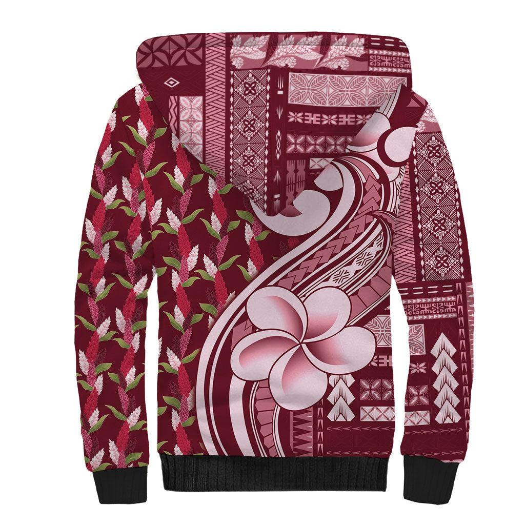 Samoa Teuila Sherpa Hoodie Maroon Samoan Siapo Motifs