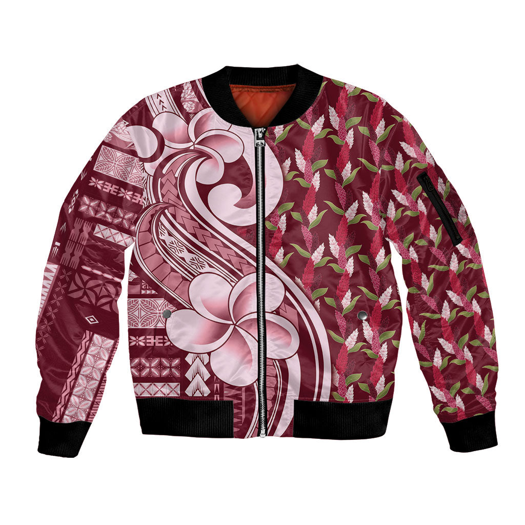 Samoa Teuila Sleeve Zip Bomber Jacket Maroon Samoan Siapo Motifs