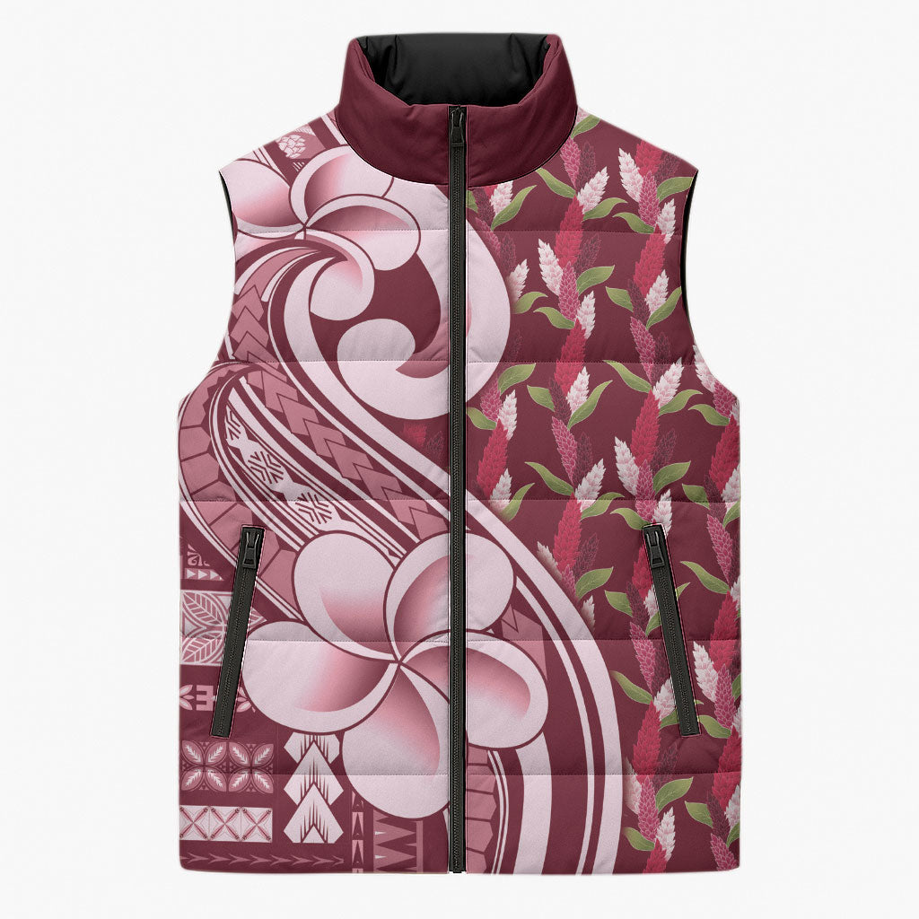 Samoa Teuila Sleeveless Puffer Jacket Maroon Samoan Siapo Motifs