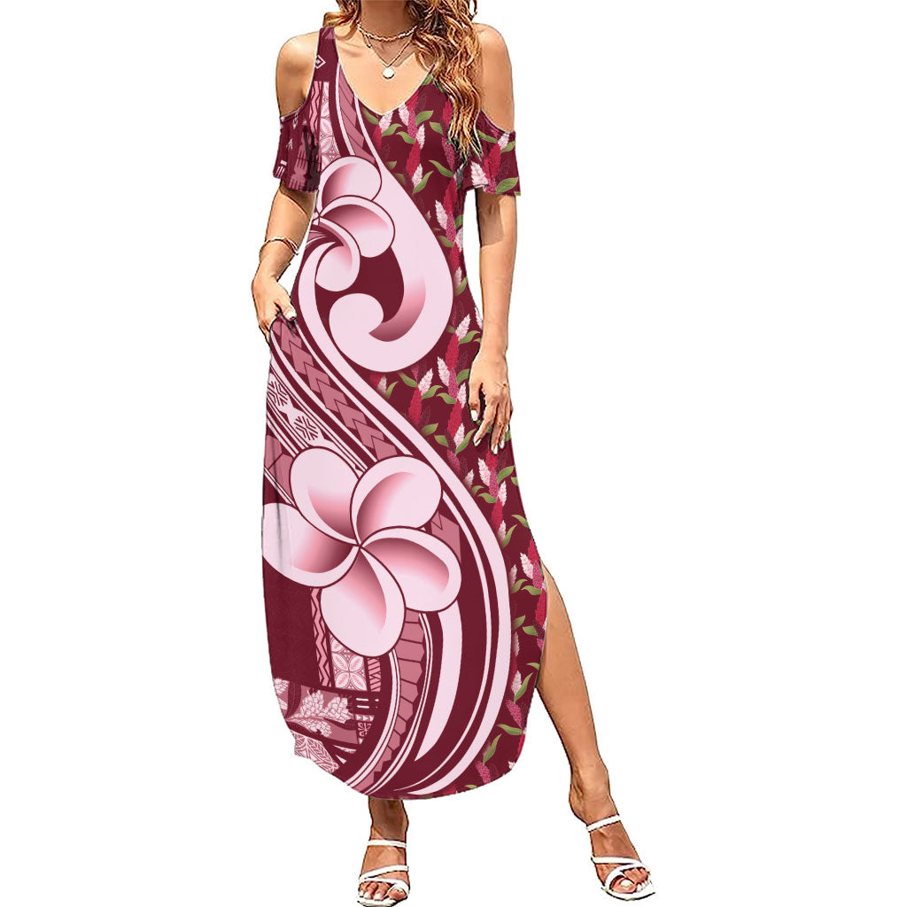 Samoa Teuila Summer Maxi Dress Maroon Samoan Siapo Motifs LT05 Women Maroon - Polynesian Pride