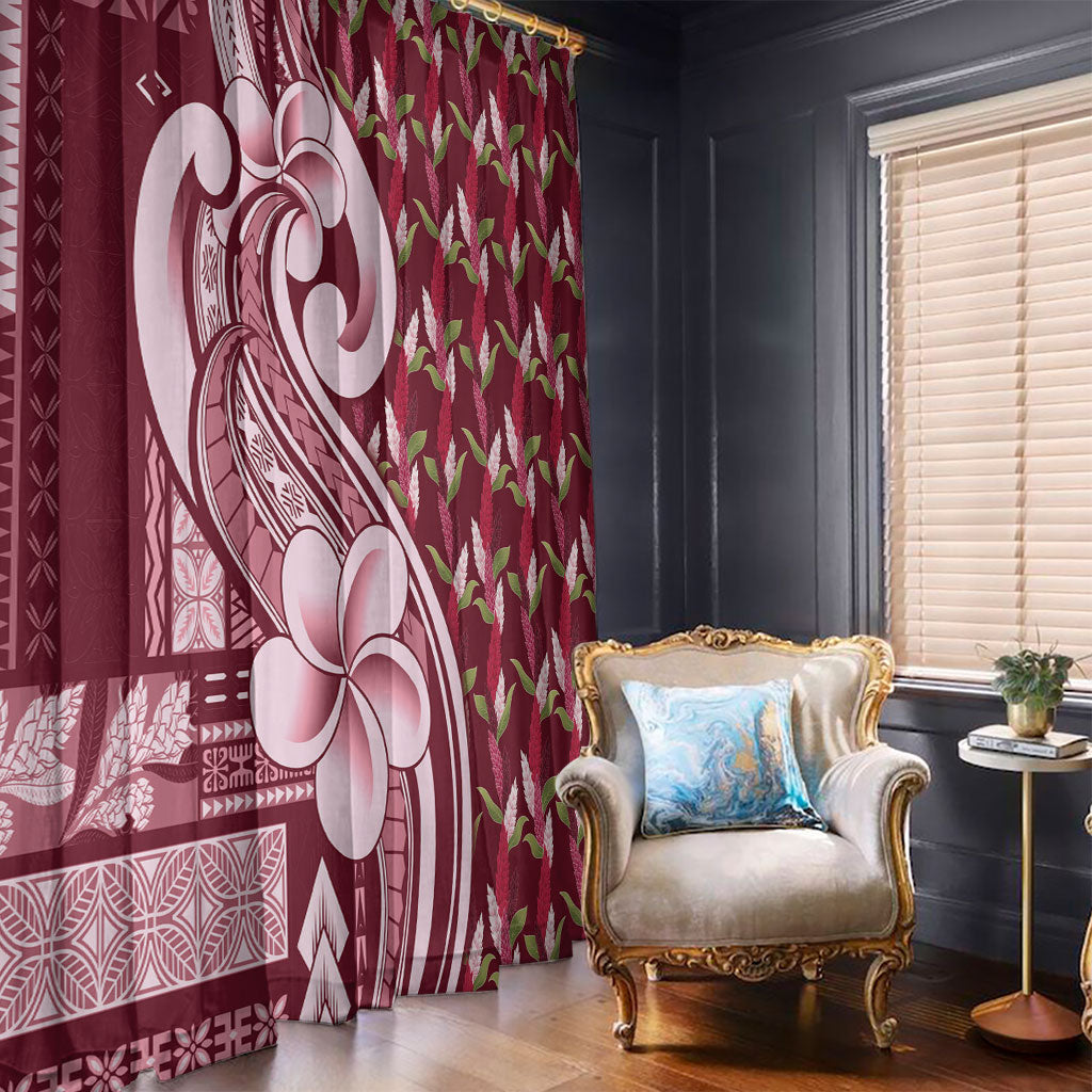 Samoa Teuila Window Curtain Maroon Samoan Siapo Motifs