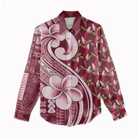 Samoa Teuila Women Casual Shirt Maroon Samoan Siapo Motifs