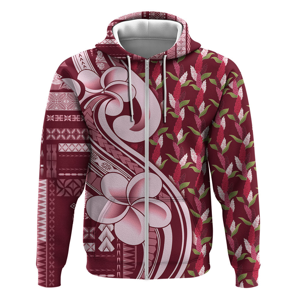 Samoa Teuila Zip Hoodie Maroon Samoan Siapo Motifs