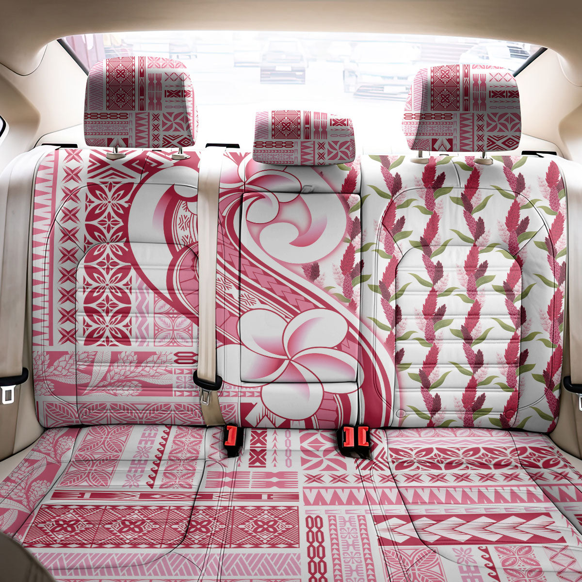 Samoa Teuila Back Car Seat Cover White Samoan Siapo Motifs