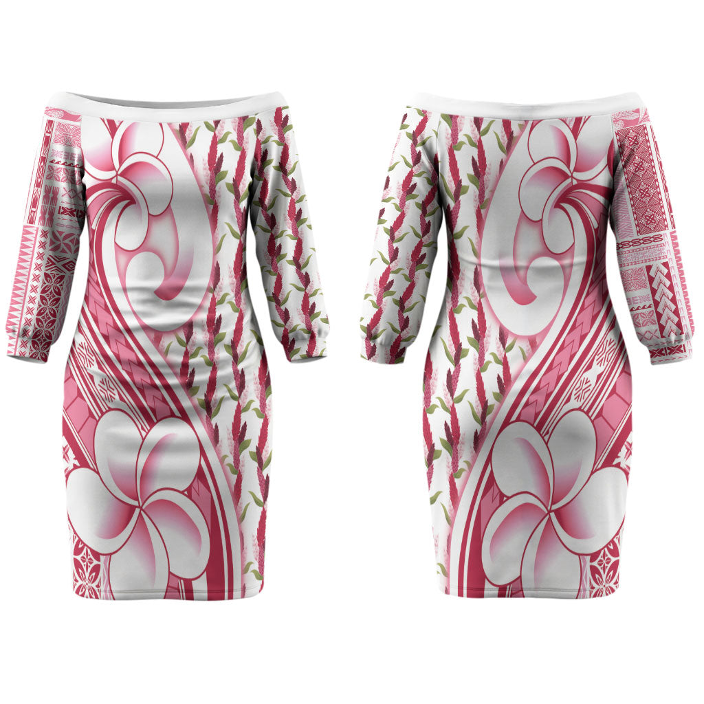 Samoa Teuila Couples Matching Off The Shoulder Long Sleeve Dress and Long Sleeve Button Shirt White Samoan Siapo Motifs LT05 - Polynesian Pride
