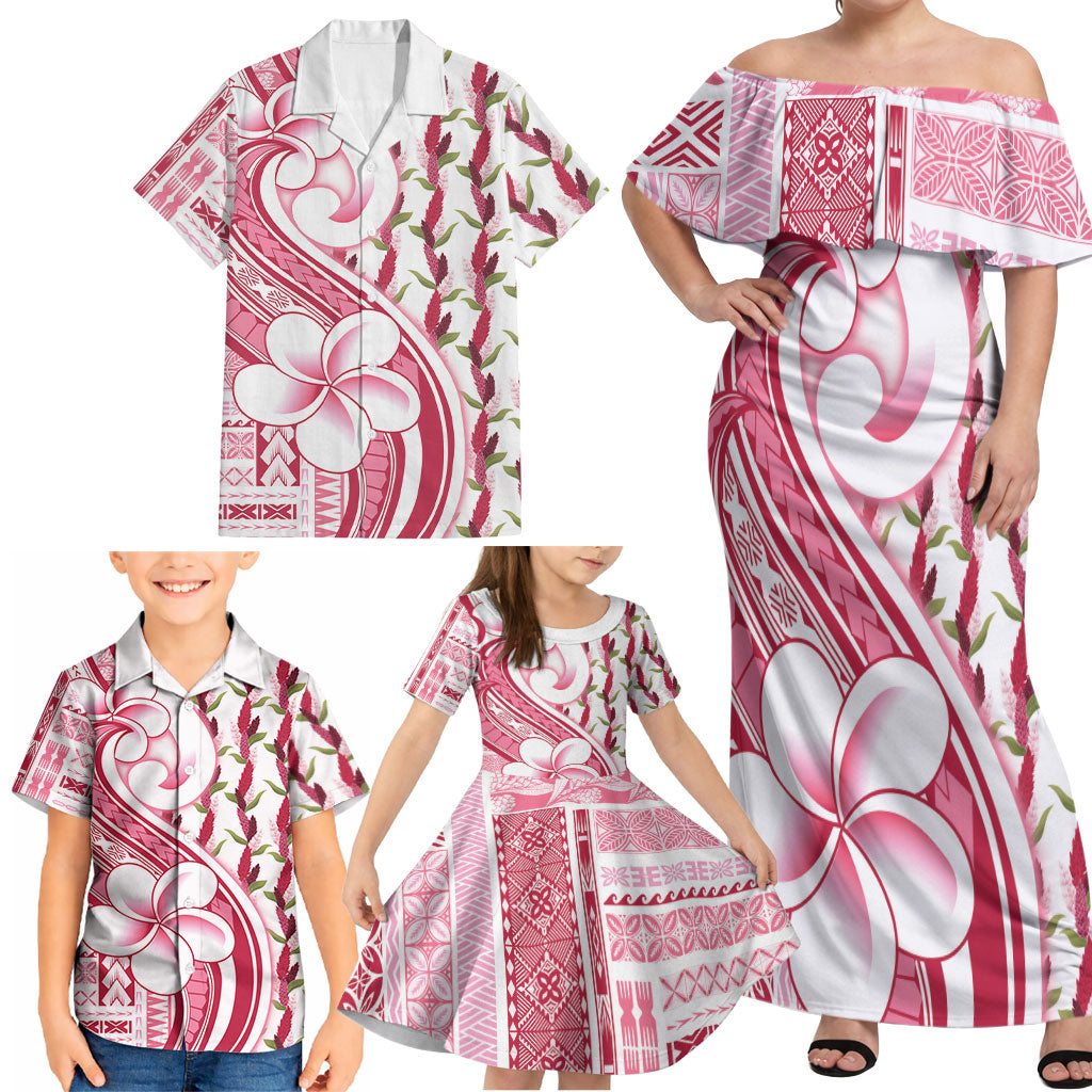 Samoa Teuila Family Matching Off Shoulder Maxi Dress and Hawaiian Shirt White Samoan Siapo Motifs LT05 - Polynesian Pride