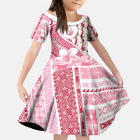 Samoa Teuila Family Matching Off Shoulder Short Dress and Hawaiian Shirt White Samoan Siapo Motifs