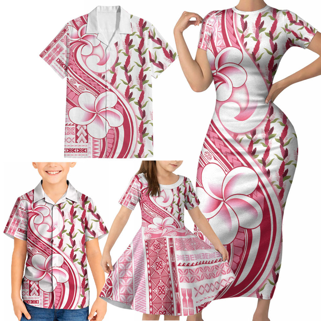 Samoa Teuila Family Matching Short Sleeve Bodycon Dress and Hawaiian Shirt White Samoan Siapo Motifs LT05 - Polynesian Pride