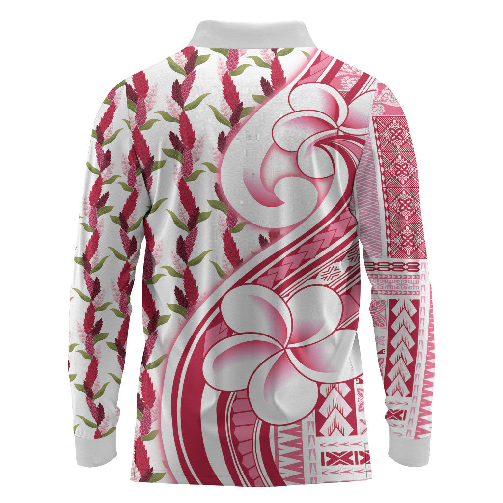 Samoa Teuila Long Sleeve Polo Shirt White Samoan Siapo Motifs
