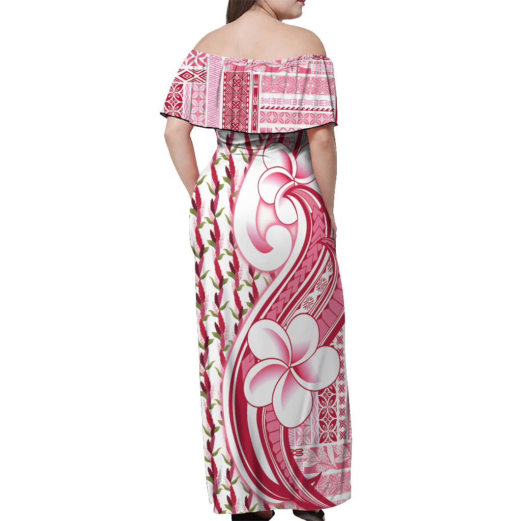 Samoa Teuila Off Shoulder Maxi Dress White Samoan Siapo Motifs