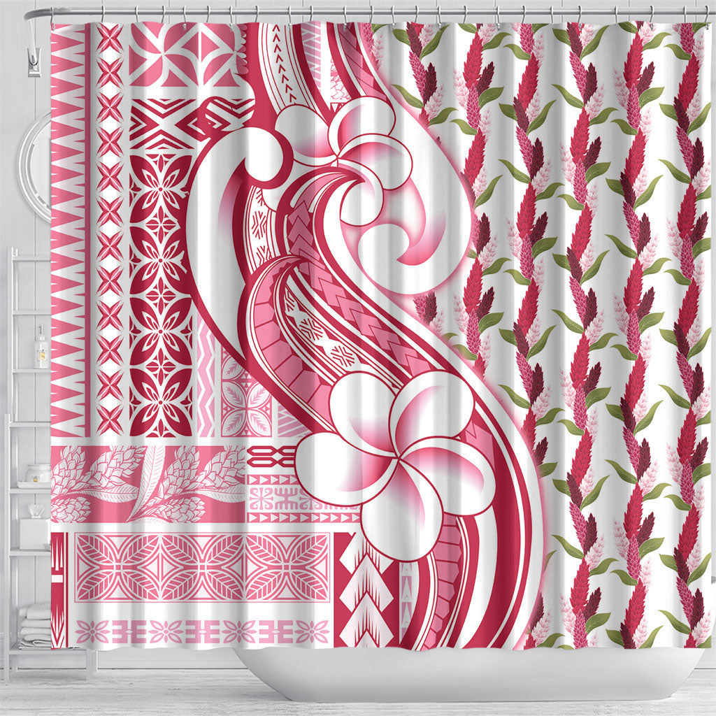 Samoa Teuila Shower Curtain White Samoan Siapo Motifs